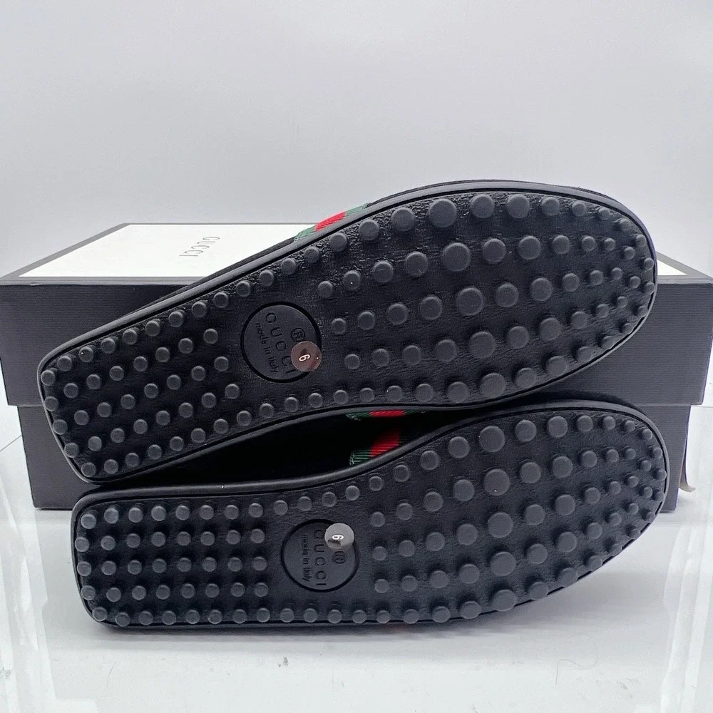 Gucci Web Accent Penny Slip On Loafers Driver Shoe Black Suede Wms UK 6 US 9 - Picture 10 of 15